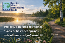 Dīķis ar kokiem, celiņu gar to un zaļu zāli, ar nosaukumu "Zināmi projektu konkursa aktivitātes rezulāti"