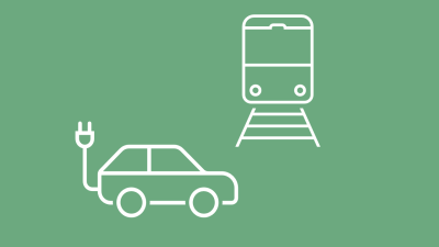 Ikona ar elektroauto un vilcienu