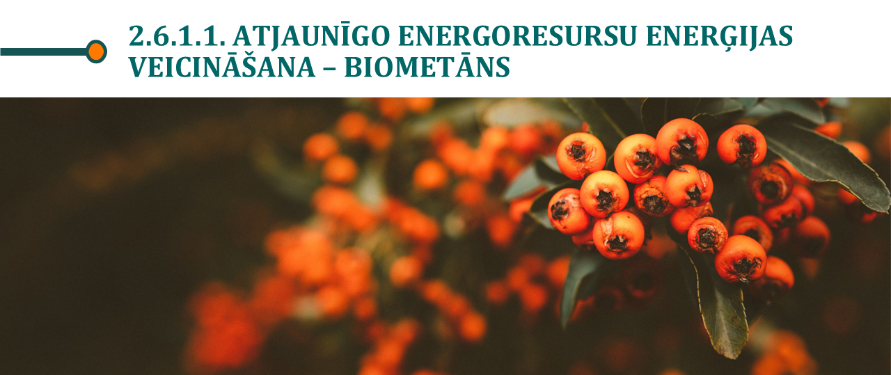 Vizuālis ar uzrakstu - Atjaunīgo energoresursu enerģijas veicināšana – biometāns