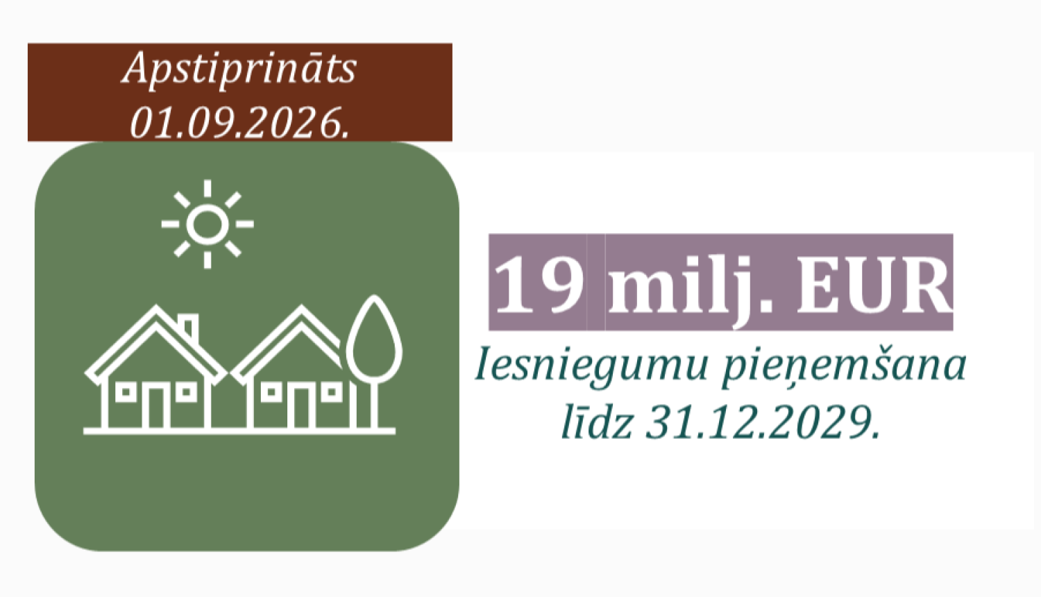 Ikona ar uzrakstītu atbalsta programmas apmēru un statusu