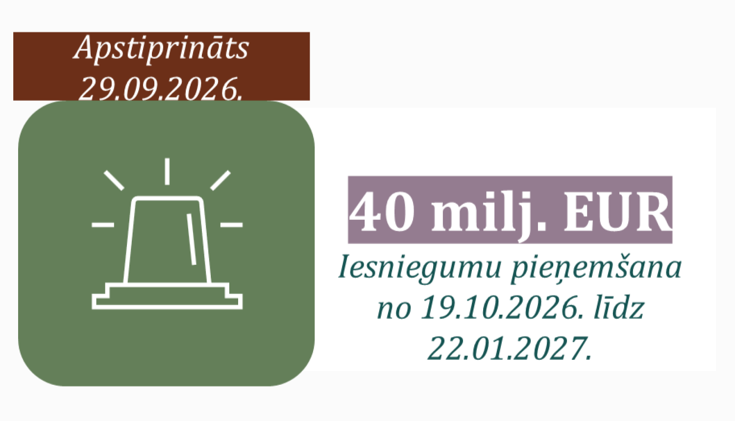 Ikona ar uzrakstītu atbalsta programmas apmēru un statusu