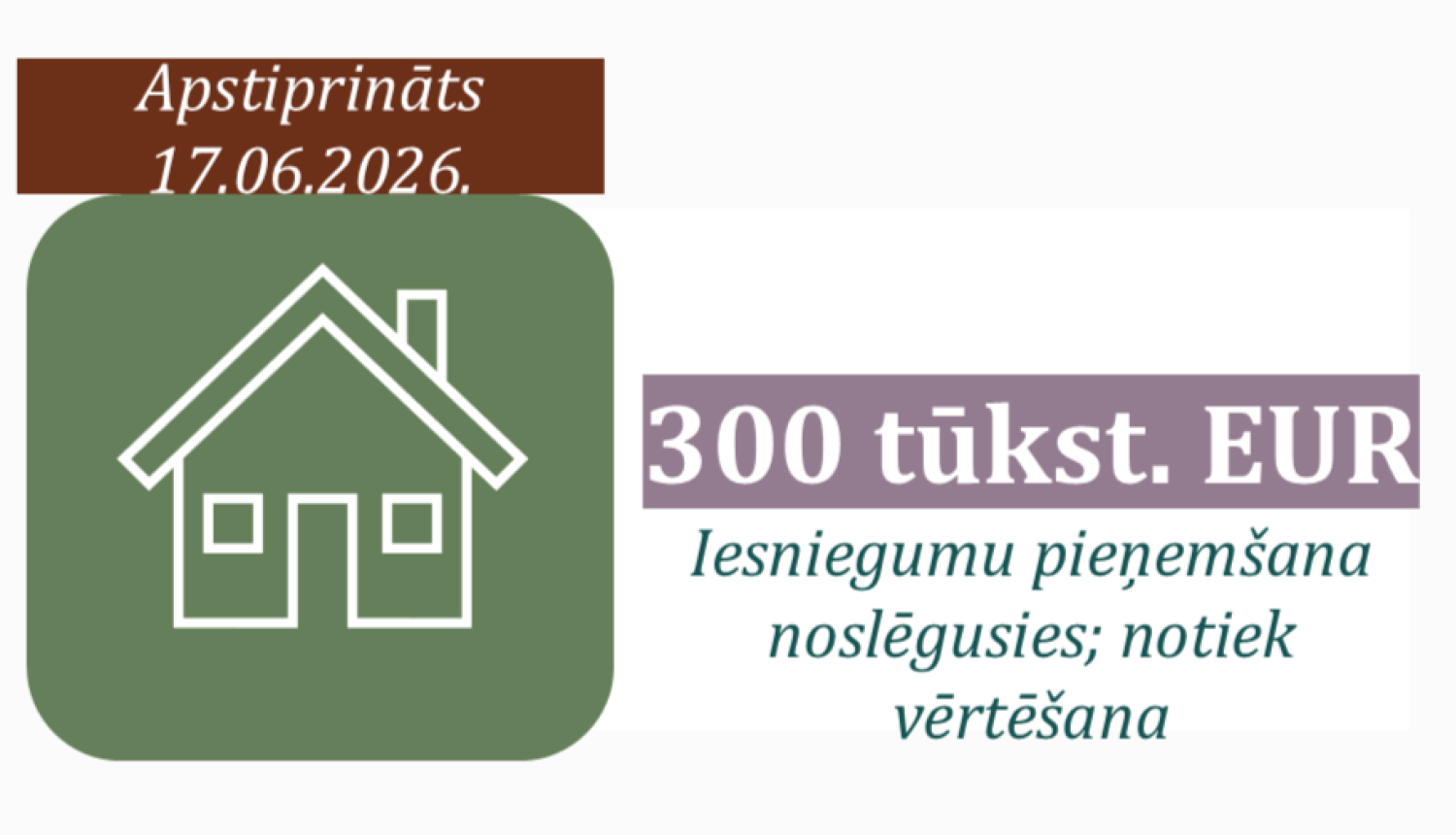 Ikona ar uzrakstītu atbalsta programmas apmēru un statusu