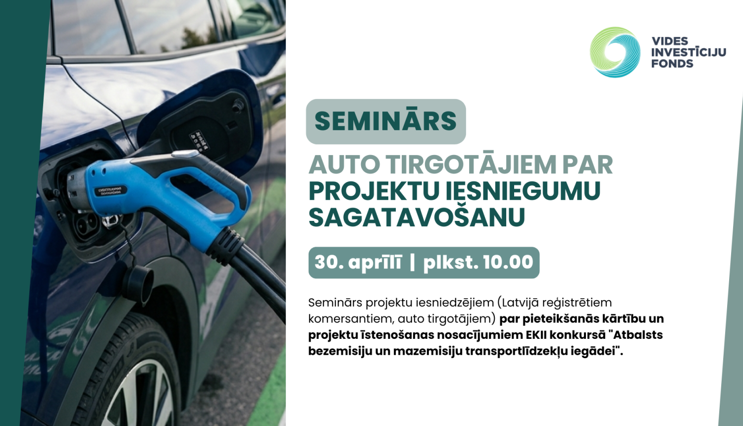 Informatīvs plakāts par semināru auto tirgotājiem 30.aprīlī 